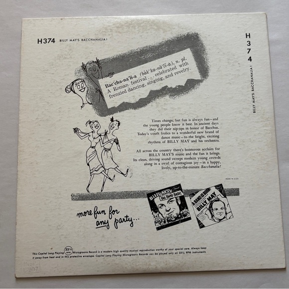 Billy May Bacchanalia! VG+ Original 10" Mono Capitol Vintage LP Record 1953 JAZZ - Picture 2 of 4